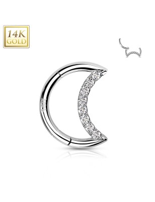 Anneau daith lune zircons en or blanc 14K – Bijou cartilage luxe