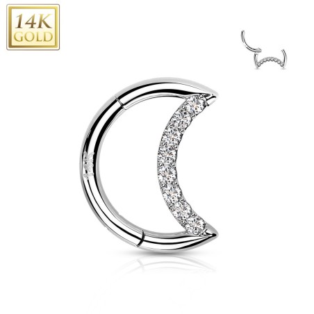 Anneau daith lune zircons en or blanc 14K – Bijou cartilage luxe