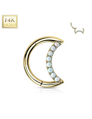 Anneau daith lune or jaune 14K avec opales blanches