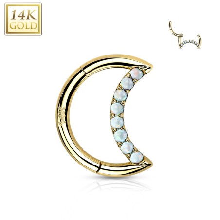 Anneau daith lune or jaune 14K avec opales blanches