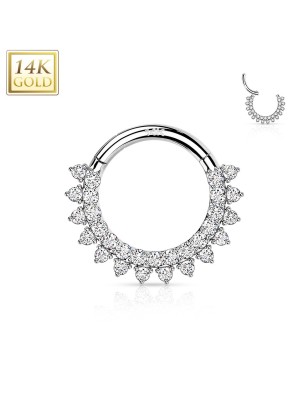 Anneau daith/septum or blanc 14K – Double rangée de zircons
