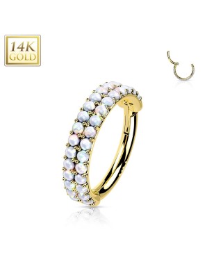 Anneau hélix or jaune 14K – Double rangée d’opales blanches