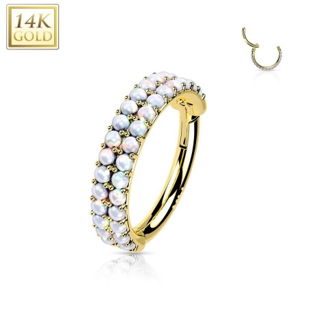 Anneau hélix or jaune 14K – Double rangée d’opales blanches
