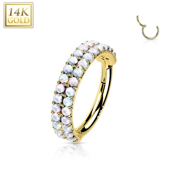 Anneau hélix or jaune 14K – Double rangée d’opales blanches