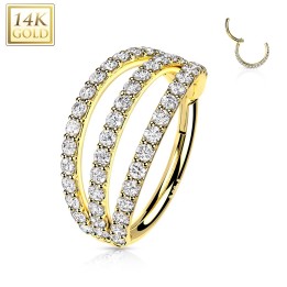 Anneau d’oreille or jaune 14K triple rang zircons – hélix & conch