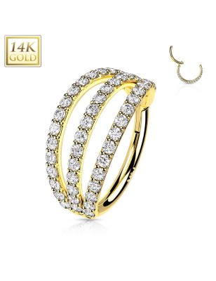 Anneau d’oreille or jaune 14K triple rang zircons – hélix & conch