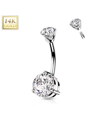Piercing nombril or blanc 14K avec grand zircon rond et triangle
