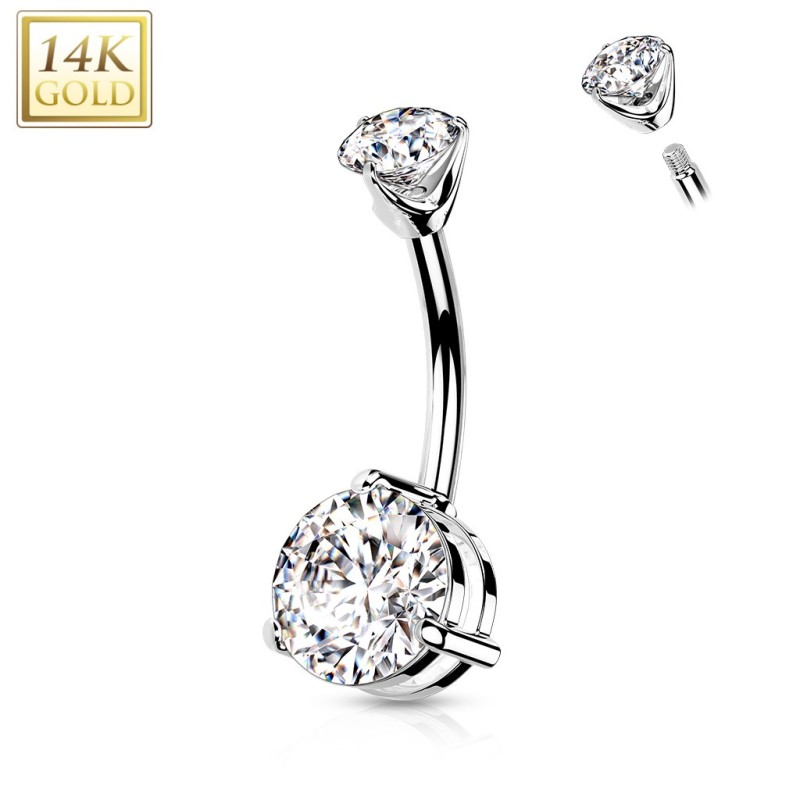 Piercing de nombril or blanc 14K grand zircon rond Piercing de nombril or blanc 14K grand zircon rond