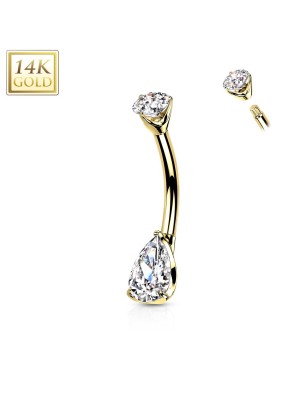 Piercing nombril or jaune 14K avec goutte zircon – Bijou luxe