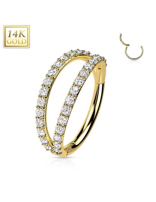 Piercing oreille or jaune 14K – Double rangée de zircons