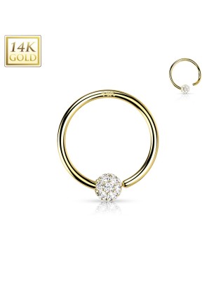 Anneau flexible or jaune 14K avec boule pavée – nez, oreille, septum
