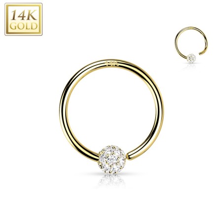 Anneau flexible or jaune 14K avec boule pavée – nez, oreille, septum