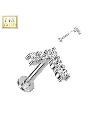 Labret hélix or blanc 14K avec chevron serti de 5 zircons
