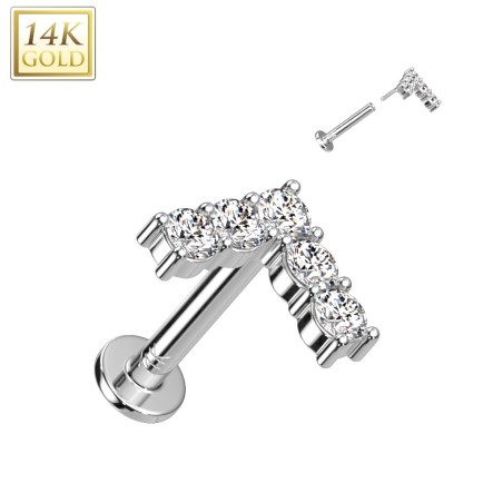 Labret hélix or blanc 14K avec chevron serti de 5 zircons