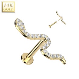 Piercing serpent or jaune 14K push-in pavé de zircons