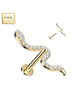Piercing serpent or jaune 14K push-in pavé de zircons