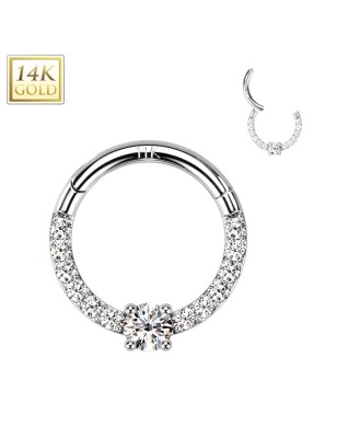 Anneau Daith & Septum en Or Blanc 14K – Solitaire | Piercing luxe