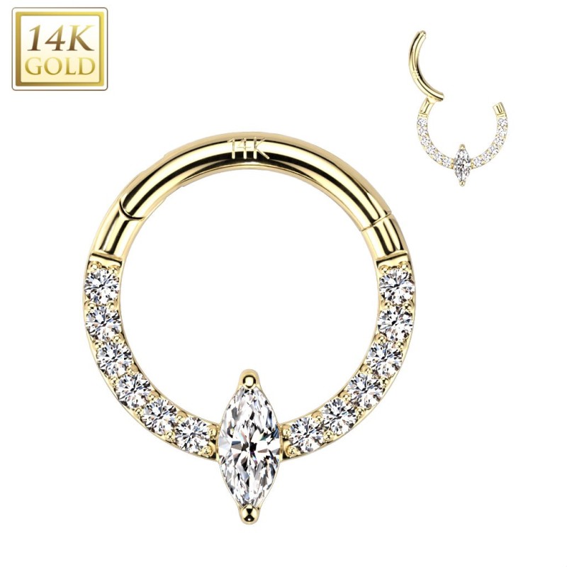 Piercing anneau daith or jaune 14 carats solitaire marquise Piercing anneau daith or jaune 14 carats solitaire marquise