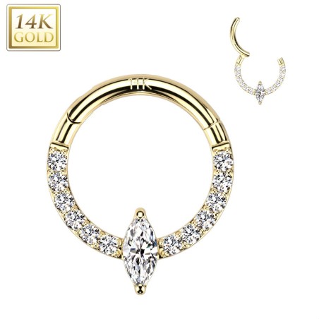 Anneau septum daith or jaune 14K avec zircon marquise