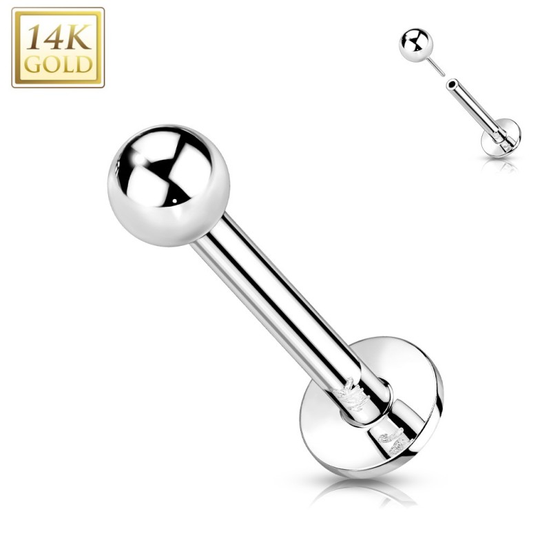 Piercing labret oreille or blanc 14 carats bille Piercing labret oreille or blanc 14 carats bille