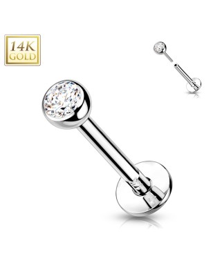 Labret Zircon Or Blanc 14K – Piercing Oreille | Bijou Haut de gamme