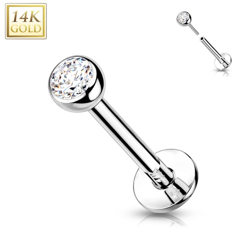 Piercing labret oreille or blanc 14 carats zircon Piercing labret oreille or blanc 14 carats zircon