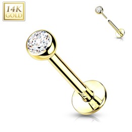 Labret Or Jaune 14K Push-In avec Zircon – Piercing Oreille Chic