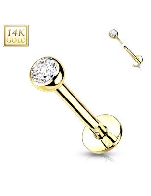 Labret Or Jaune 14K Push-In avec Zircon – Piercing Oreille Chic