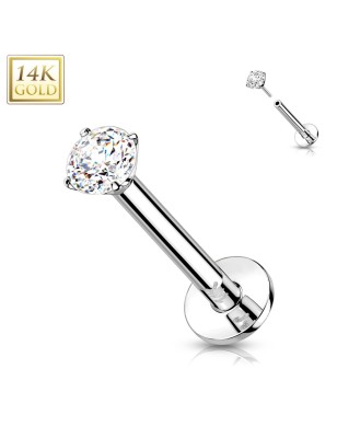 Labret Or Blanc 14K | Zircon Serti Griffes Push-In – Piercing Oreille