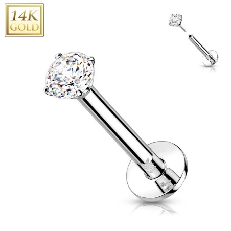 Labret Or Blanc 14K | Zircon Serti Griffes Push-In – Piercing Oreille