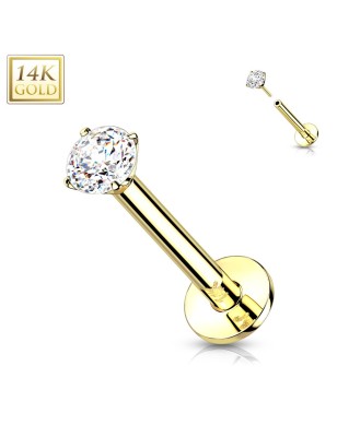 Labret or jaune 14K avec zircon serti griffes – Piercing oreille
