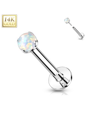 Labret or blanc 14K opale blanche – Piercing tragus hélix | Bijou luxe