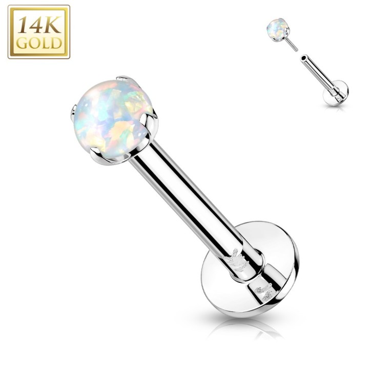 Labret or blanc 14K opale blanche – Piercing tragus hélix | Bijou luxe
