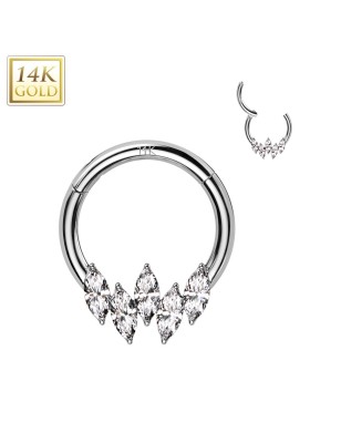 Anneau daith/septum or blanc 14K avec 5 zircons marquise