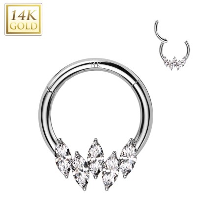 Anneau daith/septum or blanc 14K avec 5 zircons marquise