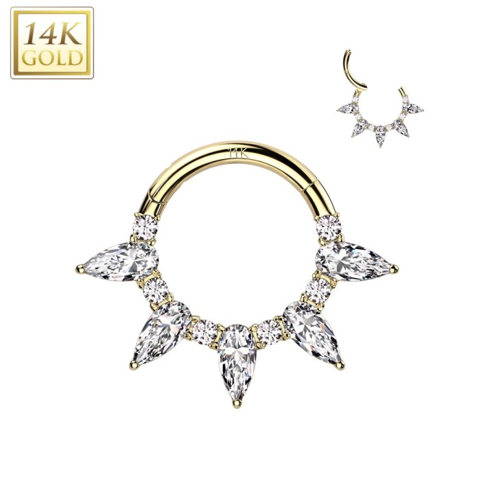Anneau daith/septum or jaune 14K avec zircons poire
