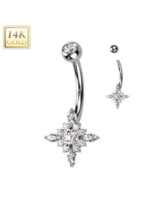 Piercing nombril étoile or blanc 14K – Zircons scintillants