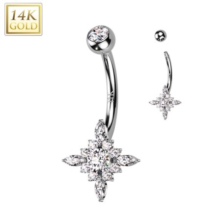 Piercing nombril étoile or blanc 14K – Zircons scintillants