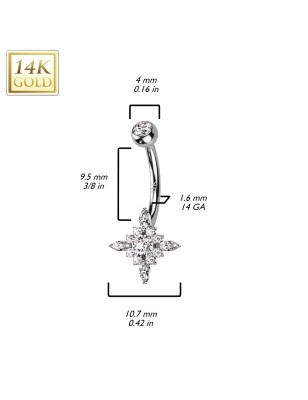Piercing nombril étoile or blanc 14K – Zircons scintillants