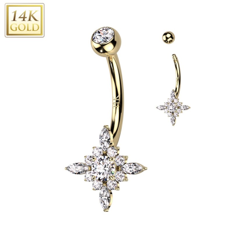 Piercing nombril Or jaune 14 carats étoilé