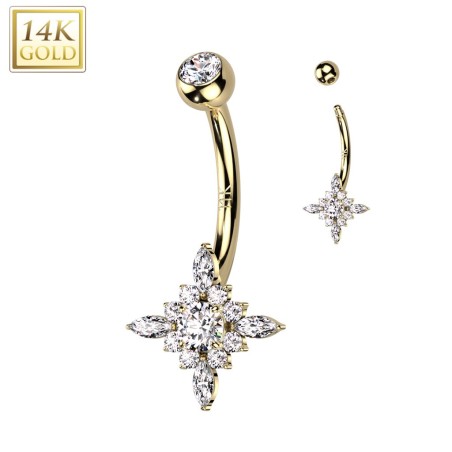 Piercing Nombril Or Jaune 14K – Étoile Zircons Luxe
