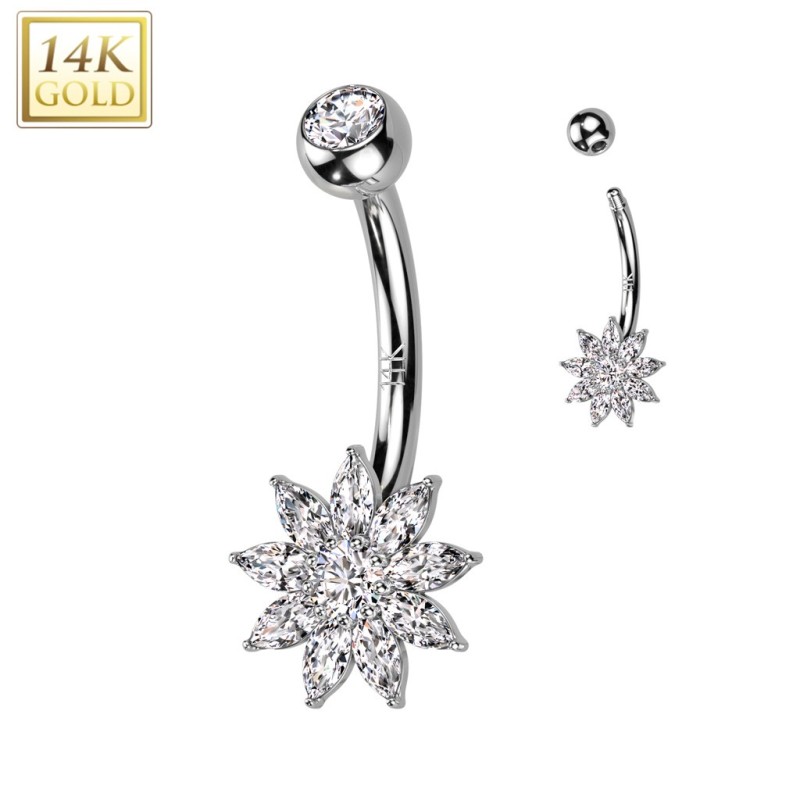 Piercing nombril Or blanc 14 carats floral Piercing nombril Or blanc 14 carats floral