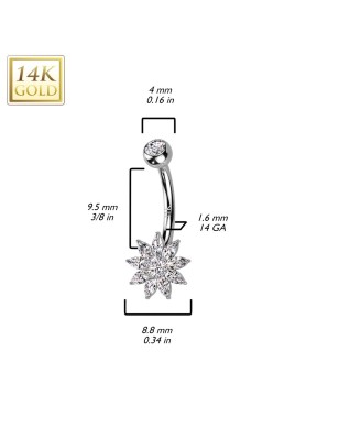 Piercing nombril fleur zircons en or blanc 14K
