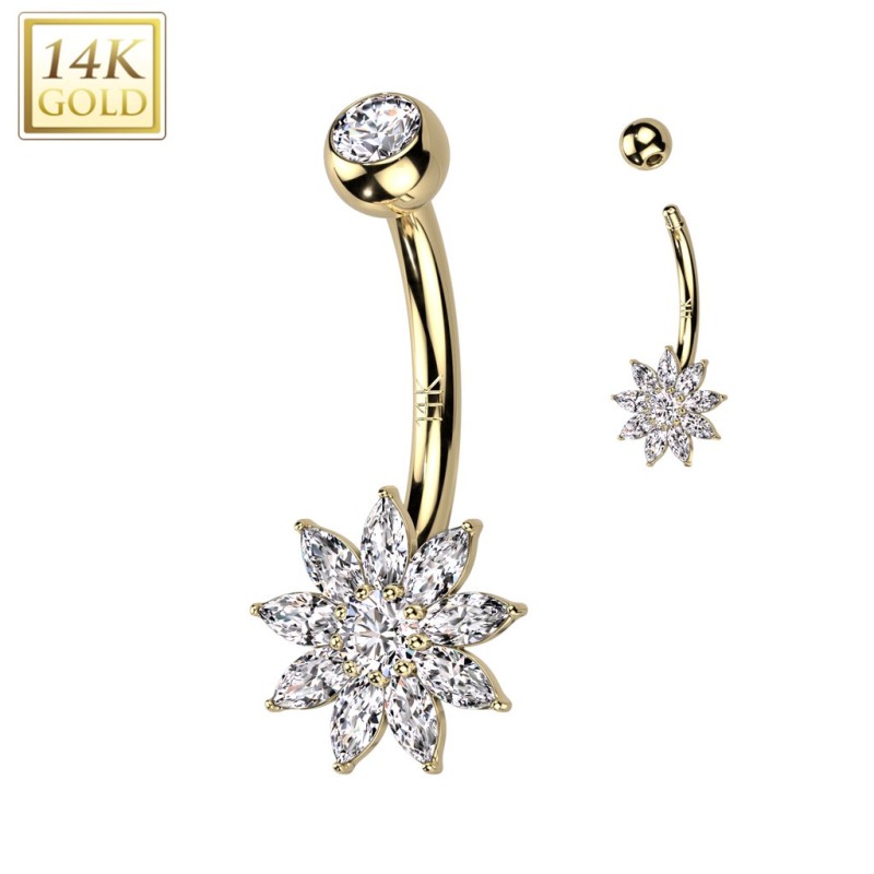 Piercing nombril Or jaune 14 carats floral