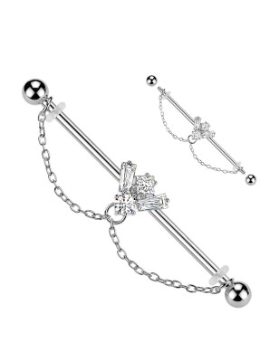 Piercing industriel abeille zircons & double chaîne | Acier