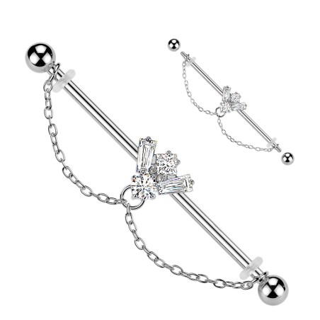 Piercing industriel abeille zircons & double chaîne | Acier