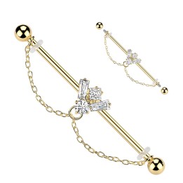 Piercing industriel doré abeille & double chaîne | Acier