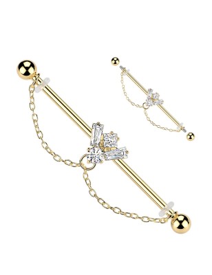 Piercing industriel doré abeille & double chaîne | Acier