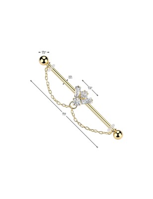 Piercing industriel doré abeille & double chaîne | Acier