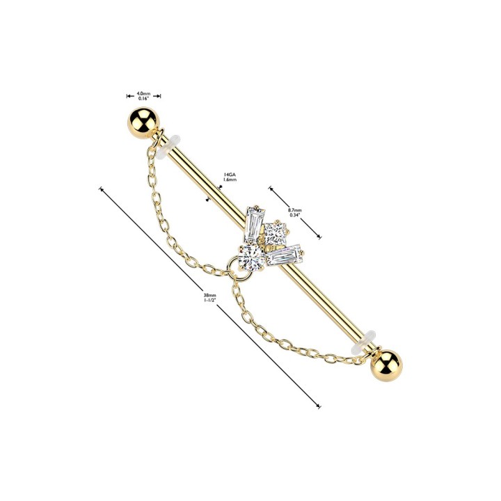 Piercing industriel doré abeille & double chaîne | Acier